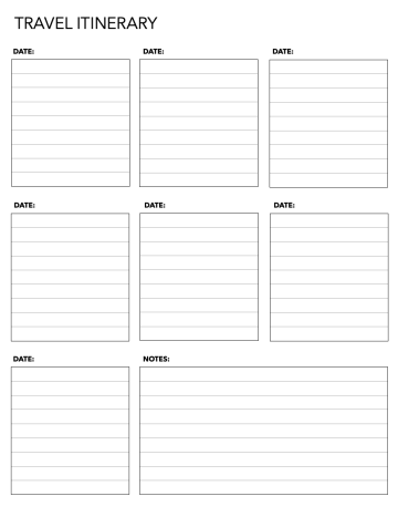 One Week Lined Travel Itinerary Template for Pages One Week Lined Travel Itinerary Template for Pages